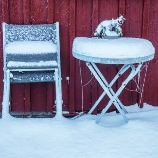 chair and table outside during winter
