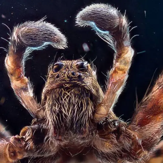 close up of spider on black background