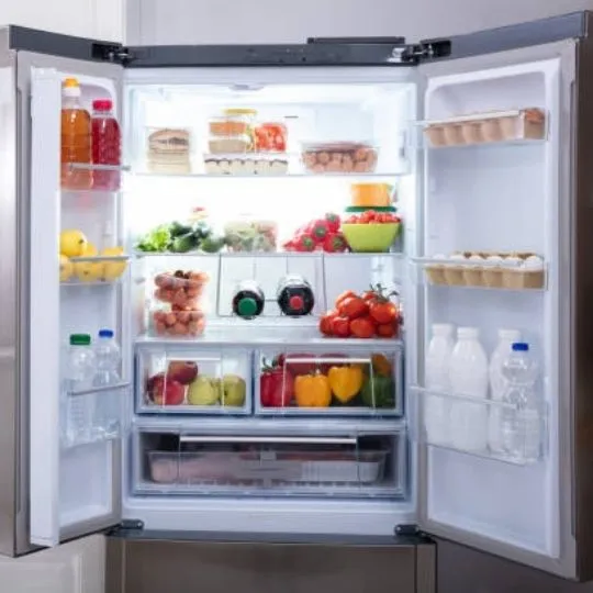 open fridge with food inside
