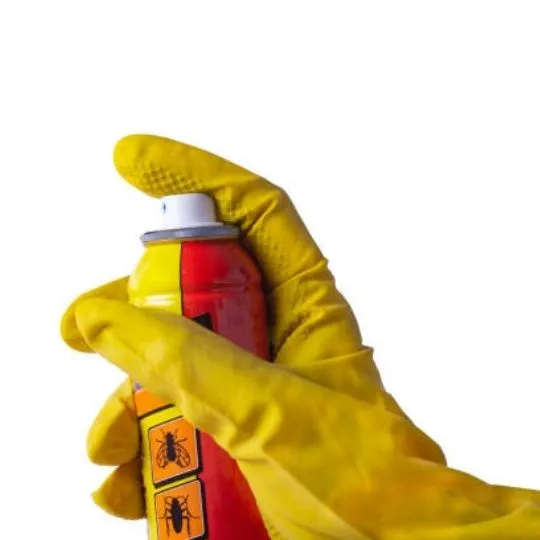 human holding a pesticide spray on white background