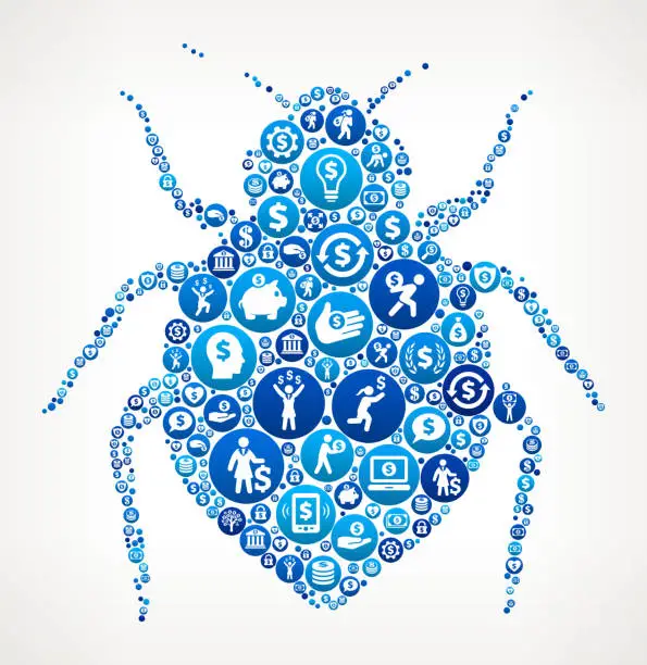 Bedbug Money Blue Icon Pattern Background. 